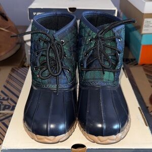 St. John's Bay Green and Blue Plaid Duck Boots